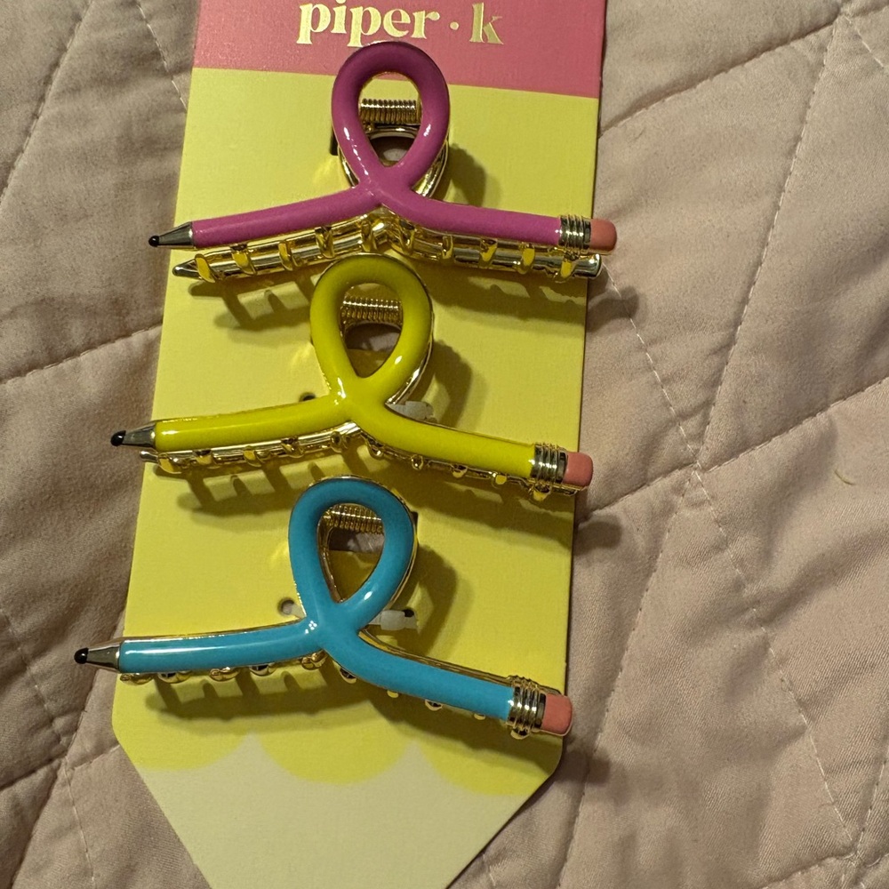 Piper K Pencil 3 piece hair clips. Teacher Gift, school supply accessories NWT